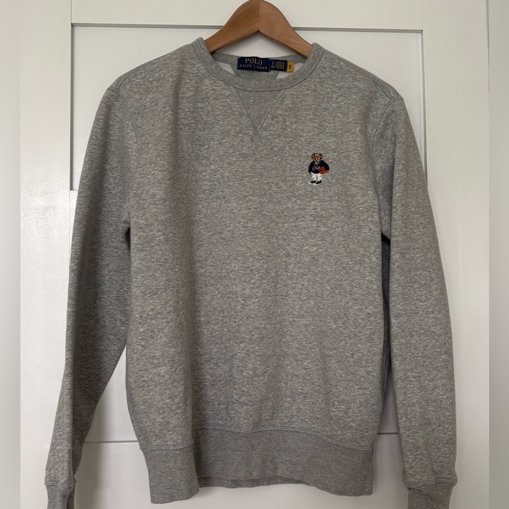 Polo Ralph Lauren Gray Sweatshirt Teddy Bear USA BASKETBALL Mens - Small - Rare